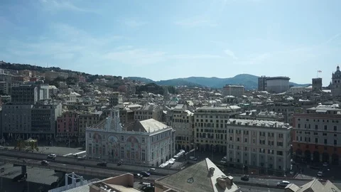 View from the inside of the panoramic elevator of the port of Genoa Stock Footage 118435460