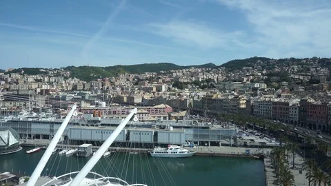 View from the inside of the panoramic elevator of the port of Genoa Video stock 118435558