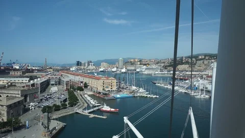 View from the inside of the panoramic elevator of the port of Genoa Stock Footage 118435905