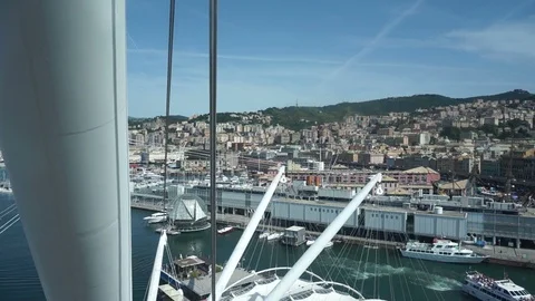 View from the inside of the panoramic elevator of the port of Genoa Stock Footage 118435991