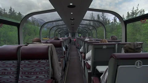 View from inside the panoramic train - Seward, Anchorage, Alaska railroad Video stock 39984880