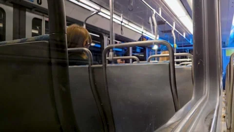 View inside a Pittsburgh train showing passengers during evening commute Stock Footage 314574853