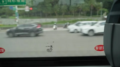 View from inside public bus in Taipei, Taiwan Stock Footage 297508588