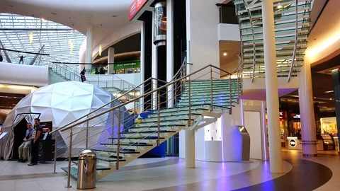 View from the inside of the retail complex from the ground floor Stock Footage 76688499