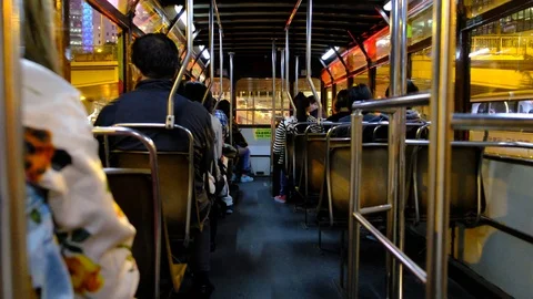 View inside a riding tram at night Stock Footage 126141372