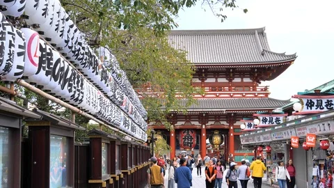 The view inside the Senso-ji Temple in Tokyo Japan Stock Footage 121422455