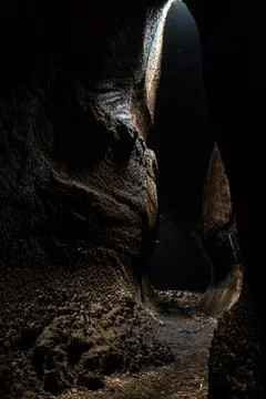 View from inside of Serracozzo volcanic cave on mount Etna, Italy Stock Photos