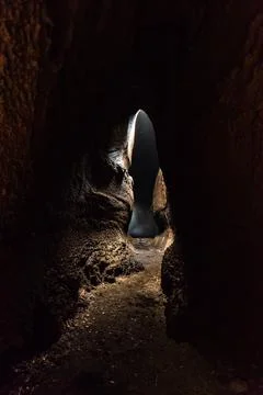 View from inside of Serracozzo volcanic cave on mount Etna, Italy Stock Photos