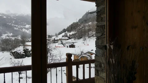 VIEW FROM INSIDE SKI LODGE Stock Footage 121858712