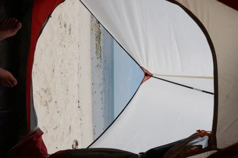 View from inside a tent on the waves and the sea in Malaysia Stock Photos