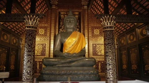 View inside Thai buddhism temple in northern of thailand Stock Footage 277353586