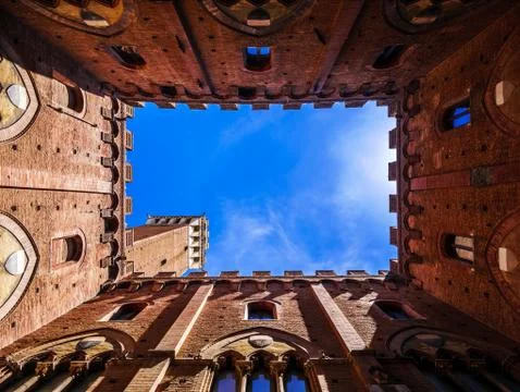 View from inside of The Torre del Mangia tower in Siena, Tuscany, Italy Stock Photos