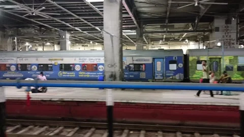 A view from inside the train crossing the platform Stock Footage 340193294