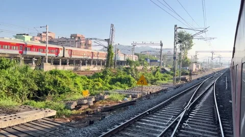 View from inside the train to the outside Video stock 323354520