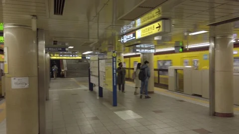 View inside train subway station on platform floor while subway train commu.. Video stock 321594316