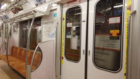 View inside train subway while approaching to station Stock Footage 153476714
