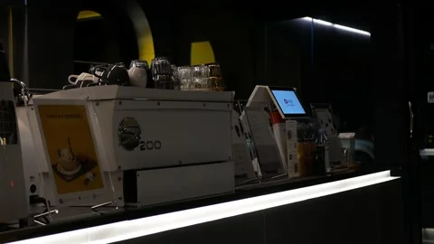 View inside unknown coffee cafe in minimal style in night time without any .. Stock Footage 265233497