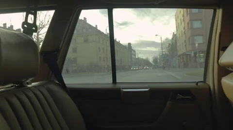 View from inside of the vintage car. Driving through small polish town. Video stock 68028683