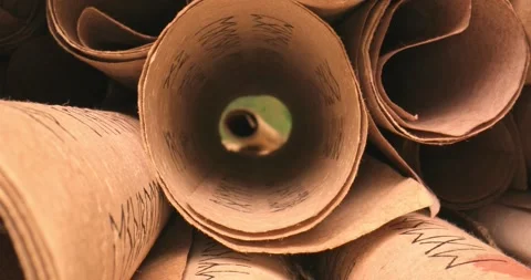 View from inside vintage scrolls stacked. Vintage scroll library. Stock Footage 163015778
