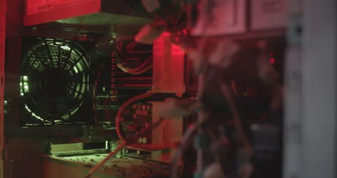 View inside a working computer. Fans, circuits... Stock Footage 145104941