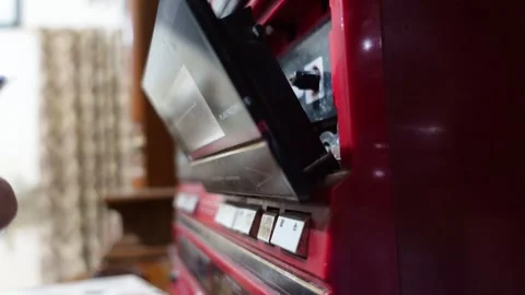 View of installing an old cassette tape or cassette player Stock Footage 277051927