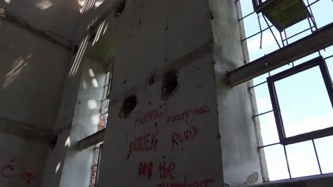 A view of the interior of an abandoned grain mill. The shot was taken in soft Stock-Footage 156168236