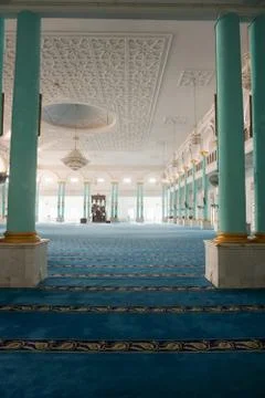 View of the Interior of Blue Mosque of Sultan Ismail Mosque, Muar, Johore, Ma Foto stock
