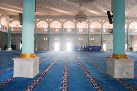 View of the Interior of Blue Mosque of Sultan Ismail Mosque, Muar, Johore, Ma Stock Photos
