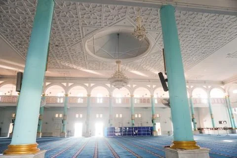 View of the Interior of Blue Mosque of Sultan Ismail Mosque, Muar, Johore, Ma Stock Photos