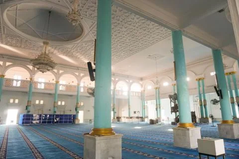 View of the Interior of Blue Mosque of Sultan Ismail Mosque, Muar, Johore, Ma Stock Photos