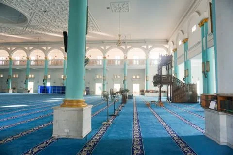 View of the Interior of Blue Mosque of Sultan Ismail Mosque, Muar, Johore, Ma Stock Photos