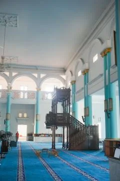 View of the Interior of Blue Mosque of Sultan Ismail Mosque, Muar, Johore, Ma Stock Photos