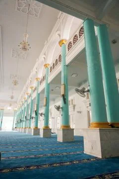 View of the Interior of Blue Mosque of Sultan Ismail Mosque, Muar, Johore, Ma Foto stock