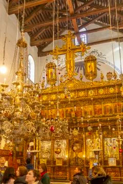 View of interior of Church of Nativity in Manger Square, Bethlehem, Palestine, Stock Photos
