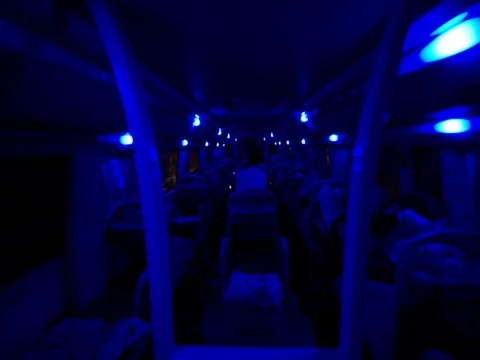 View of Interior of comfortable sleeping bus at night travel Stock Footage 77428589