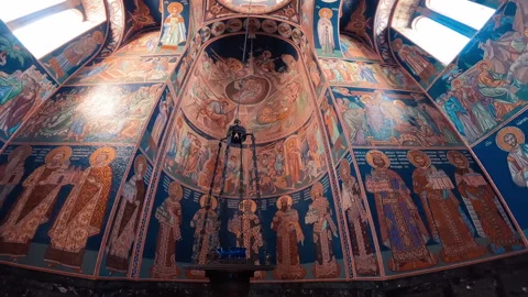View to the interior decorations inside the Church of Saint George in Topola. Stock Footage 164557024