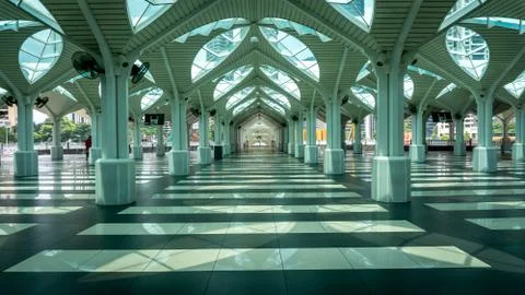 The view of the interior design and prayer hall of the KLCC Mosque or Masjid  Stock Photos
