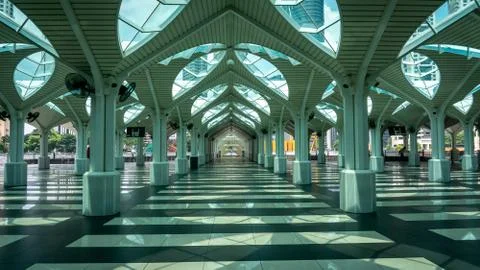 The view of the interior design and prayer hall of the KLCC Mosque or Masjid  Stock Photos