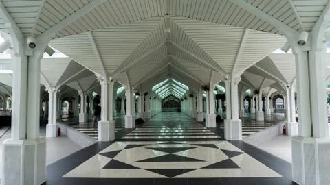 The view of the interior design and prayer hall of the KLCC Mosque or Masjid  Stock Photos
