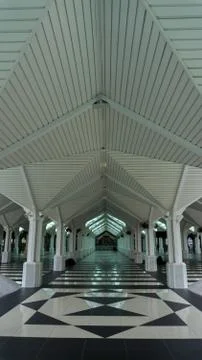 The view of the interior design and prayer hall of the KLCC Mosque or Masjid  Stock Photos