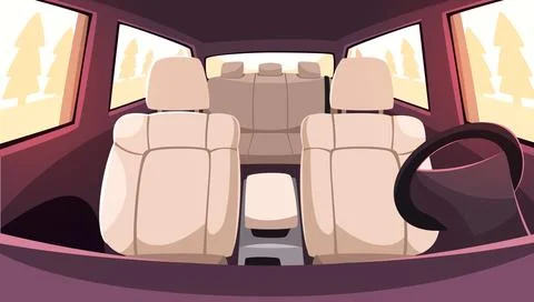 View of interior of empty vehicle from windshield side. Luxury leather chairs Stock Illustration