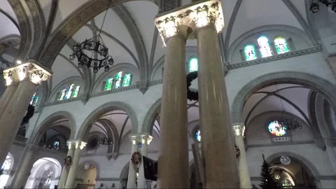 View of interior inside Cathedral Basilica, Intramuros, Manila, Philippines Stock Footage 202157159