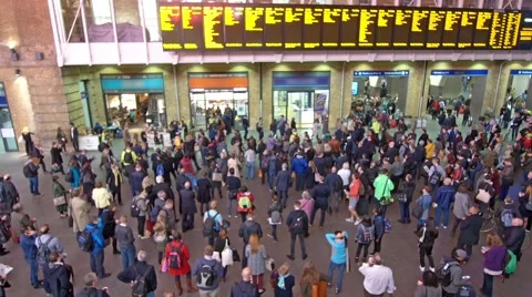 View of the interior of King's Cross station in London Stock Footage 57789132