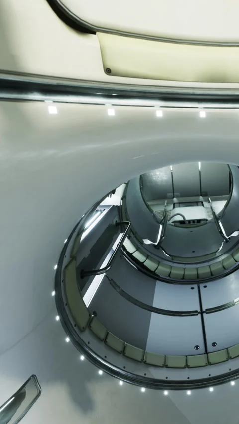 View of the interior of a modern spacecraft at a testing facility in 2023 Stock Footage 334189046