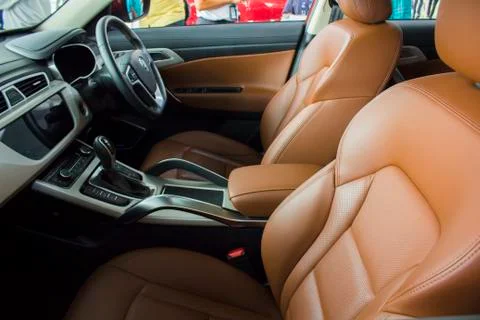 A view for the interior of the new proton car with the logo. Foto stock