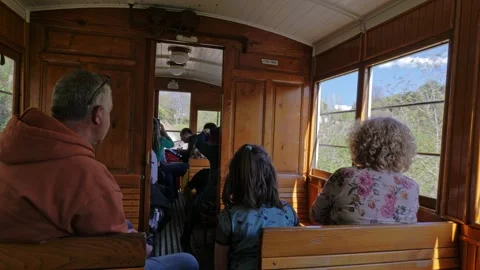 View of the interior of a period carriage of the Sassi-Superga tramway in Turin. Stock Footage 248285184