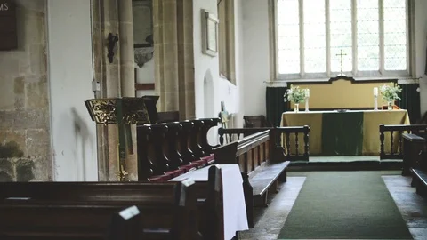 View of Interior of St James Church, Scanning from Lectern to Pulpit Stock Footage 90302537