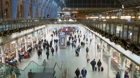 View of the interior of St Pancras station in London Stock Footage 57788753