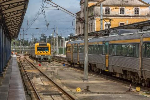 View of the interior of the train station in Coimbra Stock Photos