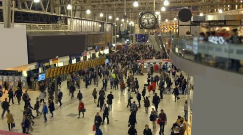 View of the interior of Waterloo station in London Stock Footage 58588970